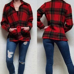 VINTAGE 1940s Womens Tartan Plaid Brushed Wool Hand Made Coat Jacket Small